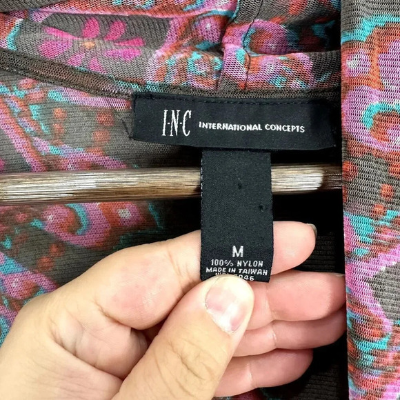 INC International concepts open front sheer top womens medium‎ geometric boho - Picture 3 of 5